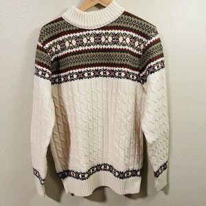Vintage Lord Jeff Sweater Fisherman Fair Isle Cable Knit Chunky Mock Neck Size L